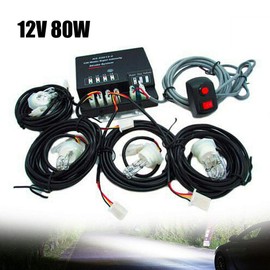 DENESTUS 4 HID Bulbs Emergency Strobe Light Headlight Kit Car Auto Rear Front Light Warning System White 80W