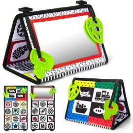teytoy teytoy Tummy Time Baby Mirror Toys with Teethers, Double Black and White High Contrast Baby Toys 0-6 Months, Foldable Floor Sensory Development Toys for Infants Newborn
