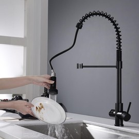 GICASA Kitchen Faucet with Temperature Digital Display, Solid Brass Kitchen Sink Faucets with Pull Down Sprayer and 3 Modes, 360 Rotatable Pull Out Kitchen Faucet, Matte Black