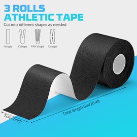 3 Rolls Kinesiology Tape, Athletic Tape Elastic Waterproof Sports Tape 2 Inch x 16 Feet Uncut Body Tape with Scissors for Ankle Wrists Knees Shoulders Muscle