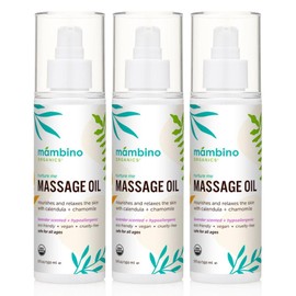 After-Bath Calendula Baby Oil – 3-Pack Massage Bath Oil for Baby Sleep, Dryness, Itching & Redness – Soothing Newborn Bath Oil with Lavender, Chamomile & Jojoba Oil Organic by Mambino Organics, 5 Oz.