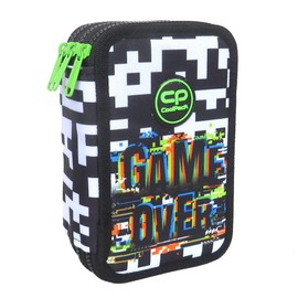 CoolPack XXL Pencil Case 3-Compartment School Pencil Case Triple Pencil Case for Boys Girls Game Over Pencil Case 44-Piece Filled Student Case 3-Tier White Pencil Case