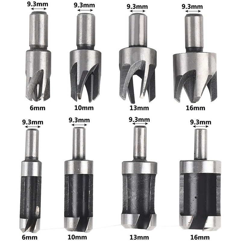 8pcs Standard Wood Plug Cutter Set,Carbon Steel Metric Shank Drill