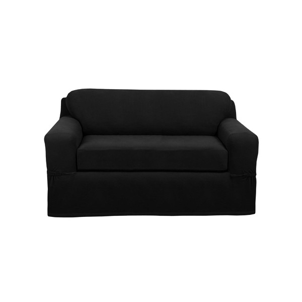 Maytex Pixel Ultra Soft Stretch Loveseat Couch Furniture Cover Slipcover, 2-Piece, Black