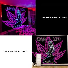 ADDWel Tapiz de luz negra para recámara, tapiz que brilla en la oscuridad, reactiva a los rayos UV, póster de luz negra para colgar en la pared para recámara, sala de estar