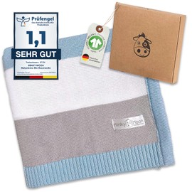 100 % Organic Cotton Baby Blanket - Cuddly Knitted Blanket, Ideal as a Baby Blanket, First Blanket, Bed Blanket or Comforter Blanket, Blue and Pink