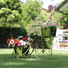 Morning View Retro Metal Tricycle Plant Stand Flower Pot Cart Holder Iron Garden Rack Metal Plant Stand for Indoor Outdoor Home Decor