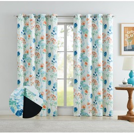 ugoutry 100% Blackout Red Blue Watercolor Floral Blackout Curtains 96 Inch Long, Room Darkening Thermal Insulated Grommet Window Curtains, Living Room Energy Efficient Printed Drapes 2 Panels Set