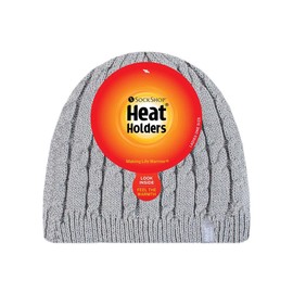 HEAT HOLDERS - Womens Ribbed Cable Knit Fleece Lined Thermal Winter Knitted Beanie Hat (One Size, Light Grey (Alesund))