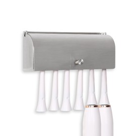 6-Slot Stainless Steel Toothbrush Holder with Cover - Wall Mounted, Dustproof, Self-Adhesive, Rustproof Bathroom Organizer for Toothbrush Storage (Silver)
