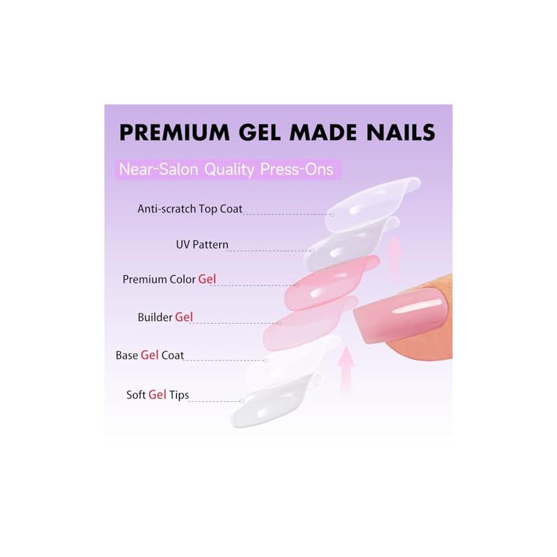 SXVME Uñas postizas acrílicas naturales con pegamento para mujer, uñas