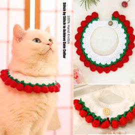 IDOLPET Handmade Strawberry Cat Bandana Collar Girl Cat Cute Knitting Pet Birthday Bib Costume Outfit for Cat Kitten Kitty Puppy Small Dog Rabbit (Strawberry Red, M)