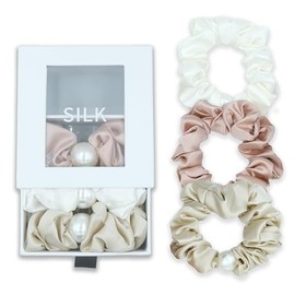 Generic Pack de 3 coleteros de seda morera de grado 6A (22 momme), grandes, que retienen la humedad, con certificación OEKO-TEX, antiencrespamiento, ideal para San Valentín, ideal para esposas. Set de