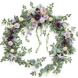 Ling's Moment 9FT Eucalyptus and Willow Leaf Garland with White Flower, Handcrafted Wedding Sweetheart Table Centerpieces Head Table Decor Arch Backdrop Decorations for Wedding | Lavender Purple