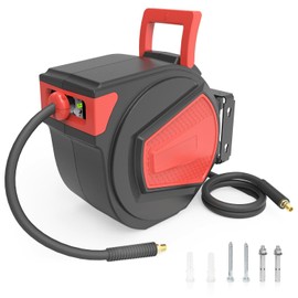 KUJOBUY 3/8 in. x 50 ft Retractable Air Hose Reel - Heavy-Duty Enclosed Auto Rewind, NPT 1/4" Any Length Lock, 180° Swivel Bracket, MAX Pressure 348 PSI for Garage, Industrial, and Home Use