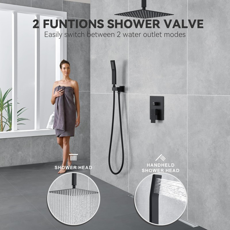 Wall Mount Shower Pressure Balance Mixer Valve,2 Function Shower Solid