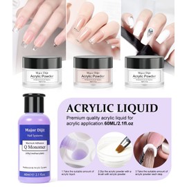 Nail Practice Hand for Acrylic Nail Kit Included 60ml Monomer, 3 Acrylic Powders, Base & Top Coat, Practice Hand, Tools, Glitters, Tips (Clear)