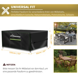 BEEWAY Garden Furniture Cover, Waterproof, Protective Cover for Garden Tables, Patio Furniture Sets - 420D Oxford Fabric, Anti-UV, Winterproof, 150 x 90 x 72 cm