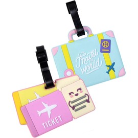 The Yellow Clip - Identificador de Maleta para viajes, Tag de equipaje, Kawaii, Mujer, Niños (Azul) (Set 2 Piezas)