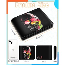 Pegmode Boys Wallet Cute Skull Leather Bifold Wallet for Teen Boys Cool Skeleton Gothic Credit Card Cash Id Holder RFID Blocking Black Bi Fold Small Wallets with Coin Pocket Slim Teens Youth Guys
