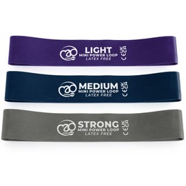 Fitness-Mad Latex Free Mini Resistance Band | Elastic Exercise Loop in 3 Different Resistance Levels | Great for Strength Training, Therapy & Rehab | Single Looped Band or Set of 3, 31cm