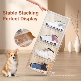 eYotto 2 Pack Acrylic Clear Shoe Storage Boxes Stackable, Acrylic Shoe Box US Size 14, Large Clear Shoe Organizer With Magnetic Door for Closet Cabinet Sneaker Hat Handbag