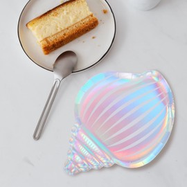 Alipis Sea Shell Paper Plates Party Plate Conch Shel Dinnerware Plate Scalloped Shaped Dinner Plate for BBQ Picnic Party, 24pcs
