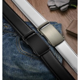 BULLIANT Men Belt 2Pack Ratchet Belt Adjustable For Gift Men Dress Jeans Casual Pants 1 3/8-Cut For Fit(Black/White,48"-56" Waist Adjustable)