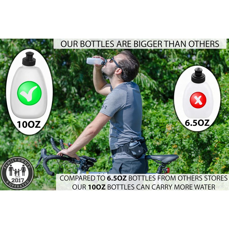 Q-RUN Running Hydration Belt, Black, Medium 25-33 inches, 10 Oz