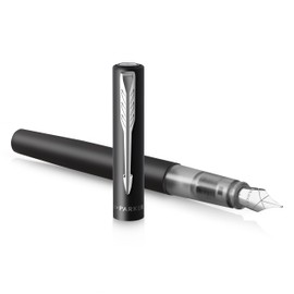 Parker Penna stilografica Vector XL | Laccatura nero metallizzato su ottone | Pennino medio con ricarica di inchiostro blu | Confezione regalo