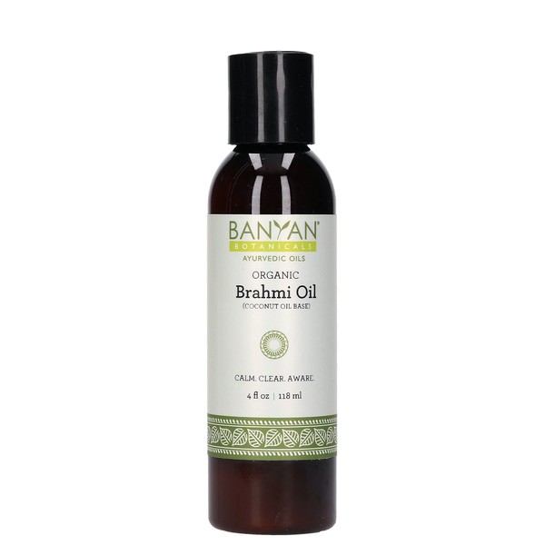 Banyan Botanicals Brahmi Oil with Coconut Base – Organic Massage Oil with Bacopa & Gotu Kola ­­– for Enhanced Focus, Calm Nervous System & Healthy Hair Growth – 4 oz Non GMO Sustainably Sourced Vegan