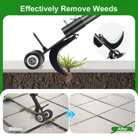 ETICSIPA Crack Weeder Tool with Wheels 5.5FT Metal Crevice Weeding Tool with Adjustable Long Handle Saves Back & Knee Manual Weed Remover for Paver Deck Patio Driveway Sidewalk Garden