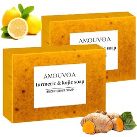 AMOUVOA Turmeric & Kojic Acid Soap Bar – Brightening Face & Body Soap for Dark Spots, Acne Scars, Hyperpigmentation, and Even Skin Tone – Natural Skincare for All Skin Types – 2 Pack