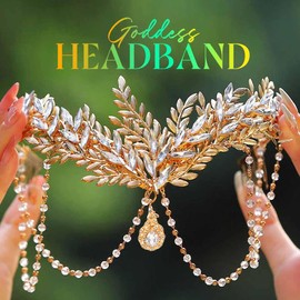 Kilshye Leaf Bride Wedding Headband Crown Gold Crystal Bridal Headpiece Leaves Prom Hair Accessories for Women