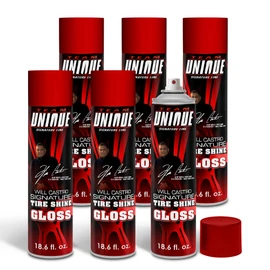Team Unique Tire Shine Gloss – 18.6 Fl Oz (550mL) Pack of 6 | High-Gloss Formula for Ultimate Tire Shine | Protects Against Cracking and Fading | Non-Greasy, Low-Sling Spray for Easy Application