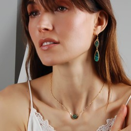 Humble Chic Simulated Druzy Drop Dangles - Long Double Teardrop Dangly Earrings for Women, Gold - Black Created Opal