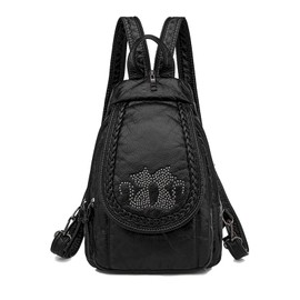 HUAZHIMAO Small Backpack Purse for Women, Soft Washed PU Leather Mini Backpacks Waterproof Stylish Daypack Fashion Shoulder Bag Black Rucksack with Cute Kitten Pattern