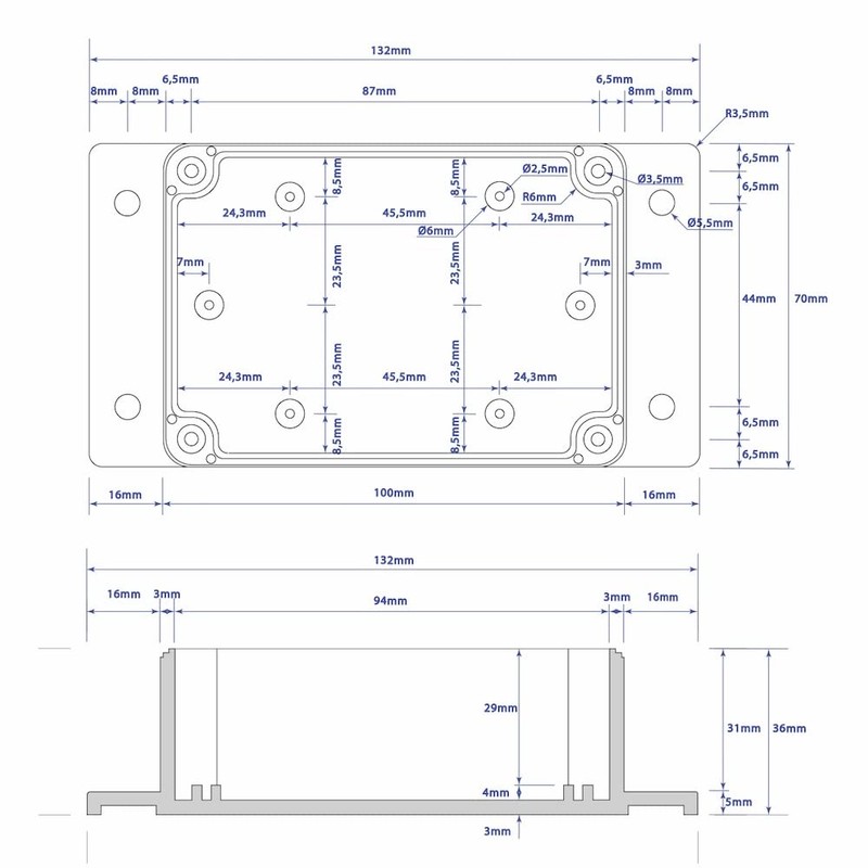 Junction Box ABS Housing 132 x 70 x 50 mm