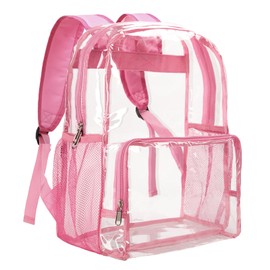 Vorspack Clear Backpack Heavy Duty - Large Clear Backpacks for School See Through Bookbag for Girls Boys Transparent Bag for Work, Concert, College - Pink