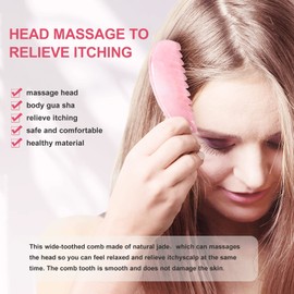 ideayard Gua Sha Jade Comb Natural Scalp Massager Jade Scraping Massage Comb (Rose Quartz Rounds)