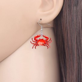 TIZURO Acrylic Cute Sea Crab Earrings Hawaiian Fun Summer Beach Ocean Animals Novelty Dangle Jewellry For Women Party Gifts (Red)