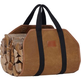 G GOOD GAIN Firewood Carrier Waxed Canvas with Handles, Wood Carrier for Firewood, 39x18 Inch Heavy Duty Firewood Storage Tote, Fireplace Log Carrier Indoor Bag, Wood Stove Accessories. Rust