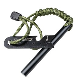 Fire Starter Survival Tool, Ferro Rod Fire Starter Kit & Backpacking Multitool, Fire Starter Survival (Green, Length:4"(10cm) Diameter: 3/8"(10mm))