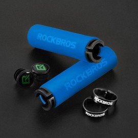 ROCKBROS Handlebar Grips Lock-On Design Bicycle Grips Shock-absorbing and Non-slip Grips made of Thickened Sponge for 22.2mm Handlebars - Color: BT1001BLBK