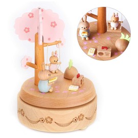 Wooden Music Box, Lovely Rabbit Beech Music Box Toy Present for Birthday Wedding Christmas