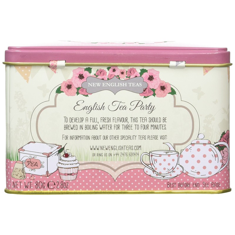 New English Teas Pink Tea Party Tea Tin with 40