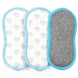 Beldray LA086372UFEU7 Pack of 3 Crystal Clean Double Sided Cleaning Pads, Scratch-Resistant Scrubbing Sponge, Washing Up Cleaning Sponge, Treated with Anti-Bac Protection, Streak Free Cleaning