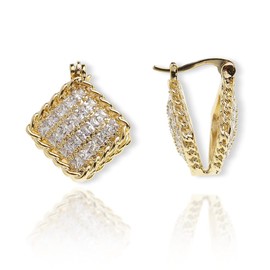 Sonateomber White Cubic Zirconia Square Huggie Hinged Earrings for Women - Trendy Sparkly Gold Small Rhombus Hypoallergenic Fashion Jewelry Gift