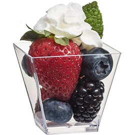 zappy 1000 2 oz Elegant Square Mini Dessert Cups with Silver Spoons Dessert Glasses 2oz Clear Mini Cube Appetizer Bowls Tasting Sample Shot Glasses Disposable Plastic Cups