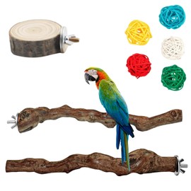 YOYIAG Grape Wood Natural Birds Perches: Pack of 3 Natural Birds Perches, Bird Cage Accessories, Bring 5 Parrot Takraw Balls, for Various Birds